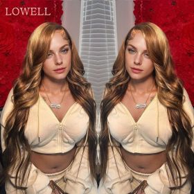 Honey Blonde Ombre Highlight Wig 13x6 Hd Lace Frontal Wig Body Wave Lace Front Wig Human Hair 13x4 Colored Human Hair Wigs (Hair Color: 13X4 Lace Wig, Stretched Length, Density: 24inches, 180%)