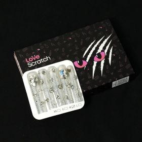 Love Scratch Clear Extra Long Diamond Handmade Press-on Nails (size: M)